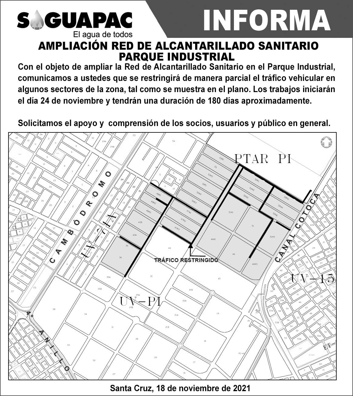 Tráfico vehicular restringido SAGUAPAC